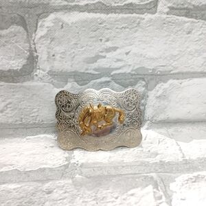 Western Silver and Gold Horse Buckle - Men's Belt Accessory